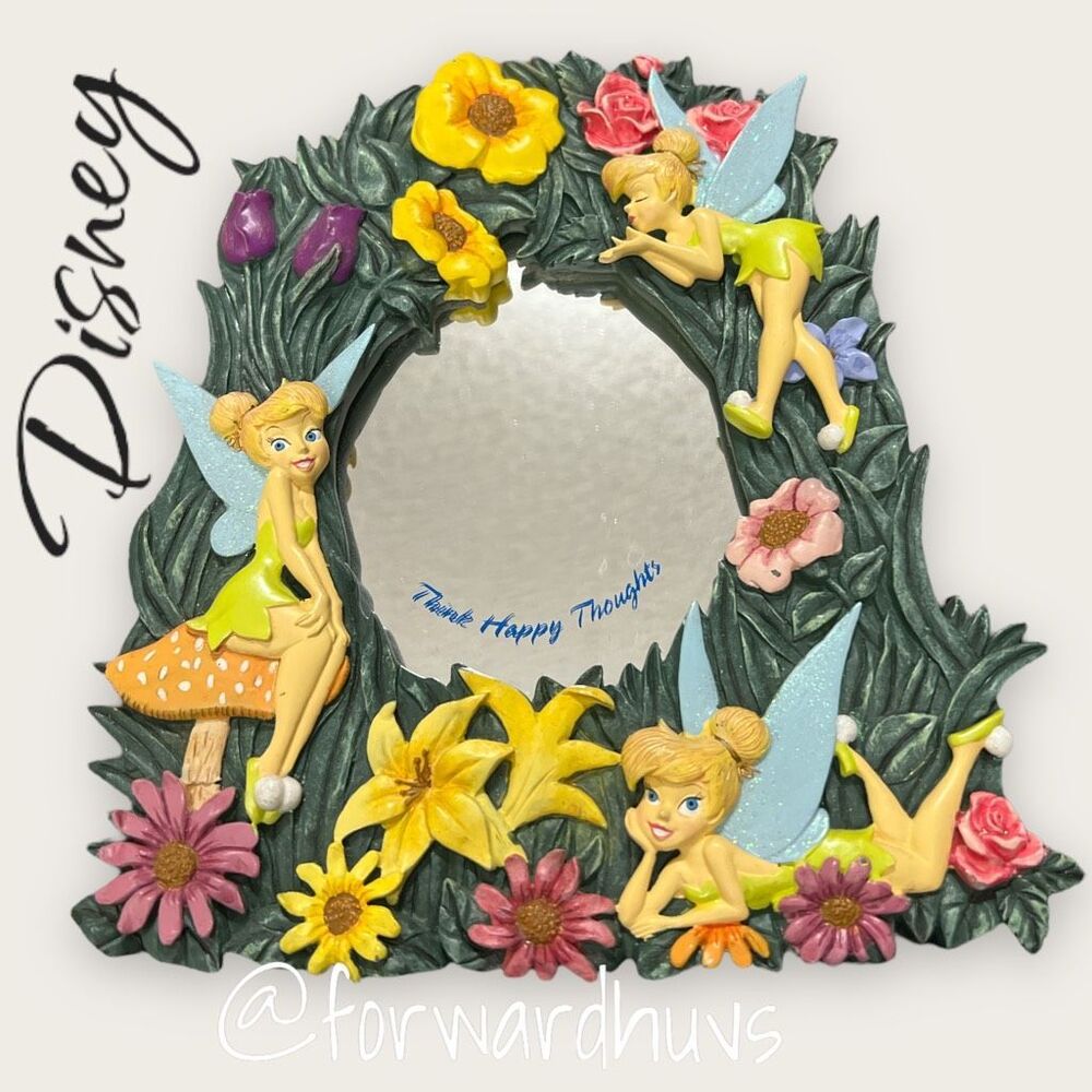 Disneyland Tinker Bell Think Happy Thoughts Standing Mirror Floral Fairy Decor